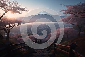 Japan beautiful landscape Mountain Fuji. Generative AI