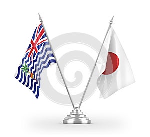 Japan and British Indian Territory table flags isolated on white 3D rendering