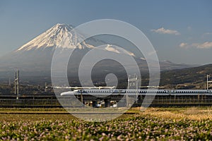Japan Bullet Train and Mount Fuji in the Background