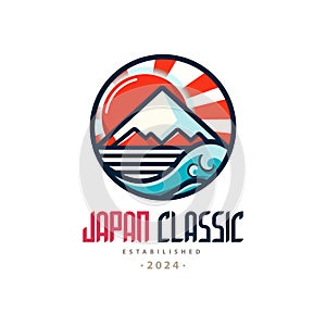 japan classic mountain sunrise logo template design for brand or company and other