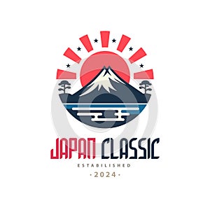 japan classic mountain sunrise logo template design for brand or company and other