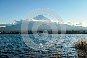 Japan - A close up view on Mt Fuji from Kawaguchiko Lake