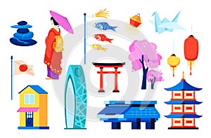 Japan in detail - flat design style objects set