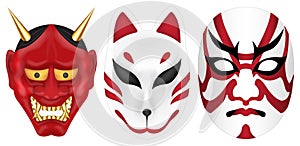 Japan devil fox and kabuki mask set