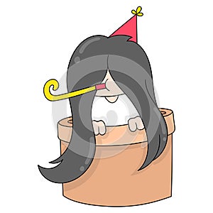 Japan endemic ghost Sadako comes out to celebrate the new year, doodle icon image kawaii