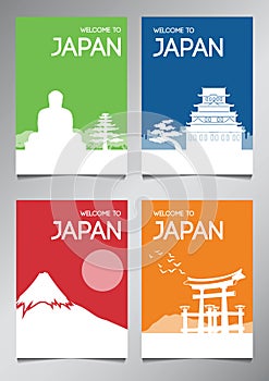 Japan famous landmark and symbol in silhouette style with multi color theme brochure set