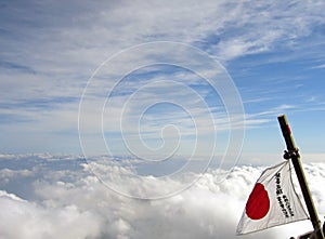 Japan flag on Mount Fuji