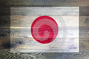 Japan flag on rustic old wood surface background