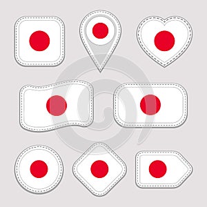 Japan flag vector set. Japanese national flags stickers collection. Vector isolated geometric icons. Web, sports pages, patriotic,