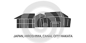 Japan, Hiroshima, Canal City Hakata, travel landmark vector illustration