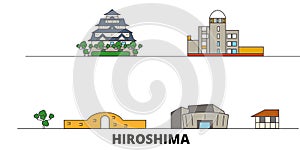 Japan, Hiroshima flat landmarks vector illustration. Japan, Hiroshima line city with famous travel sights, skyline