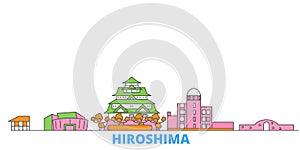 Japan, Hiroshima line cityscape, flat vector. Travel city landmark, oultine illustration, line world icons