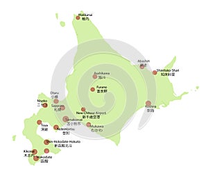Japan Hokkaido map city town point
