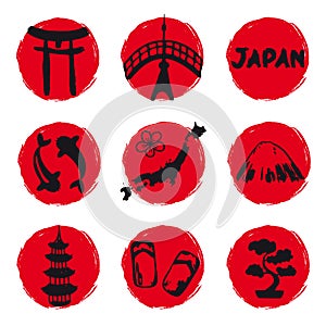 Japan icons located to circle red