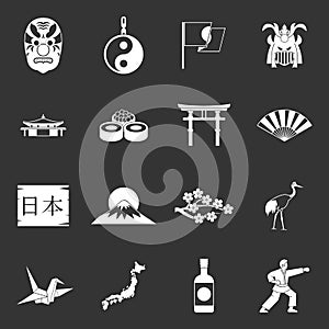 Japan icons set grey vector