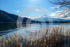 Japan - An idyllic view on Mt Fuji from Kawaguchiko Lake