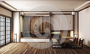 Japan interior design,modern living room. 3d illustration, 3d rendering