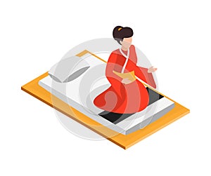 Japan Isometric Geisha Composition