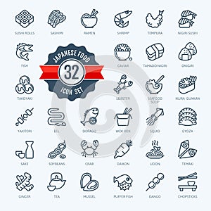 Japan, Japaneze food, Japaneze cuisine - minimal thin line web icon set. Outline icons collection.