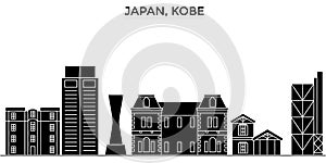 Japan, Kobe architecture vector city skyline, travel cityscape with landmarks, buildings, isolated sights on background