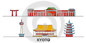 Japan, Kyoto flat landmarks vector illustration. Japan, Kyoto line city with famous travel sights, skyline, design.