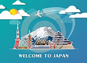 Japan Landmark Global Travel And Journey paper background. Vector Design Template.used for your advertisement, book, banner, te