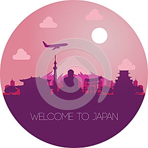 Japan landmark silhouette design in circle shape