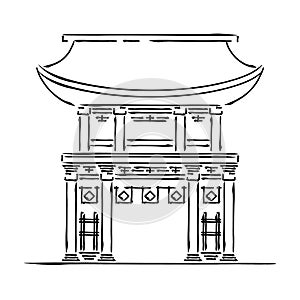 Japan landmark - temple, shrine, castle, pagoda, gate vector illustration simplified travel icon. Chinese, asian