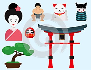 Japan landmark travel vector icons collection culture sign design