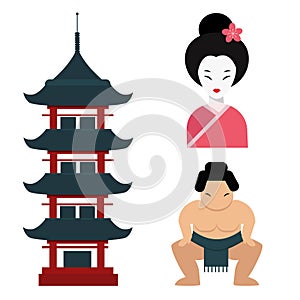 Japan landmark travel vector icons collection culture sign design elements travel time vector illustration