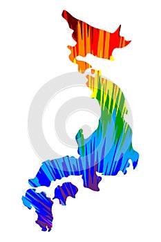 Japan - map is designed rainbow abstract colorful pattern, Japan Honshu, Hokkaido, Kyushu and Shikoku map made of color