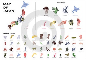 Japan map graphic vector - Separated isolated regions and prefectures for design or info graphic