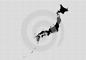 Japan map - High detailed Black map with counties/regions/states of japan. japan map isolated on transparent background