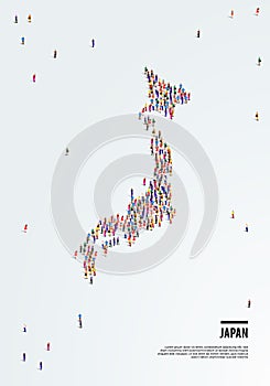 Japan Map. Large group of people form to create a shape of Japan Map.