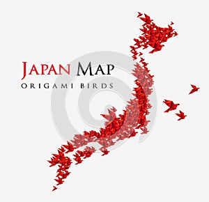 Japan map shaped from origami birds