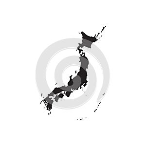 Japan map vector, isolated on white background. Black map template, flat earth. Simplified, generalized world map