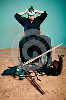 Japan martial art master with sword concept