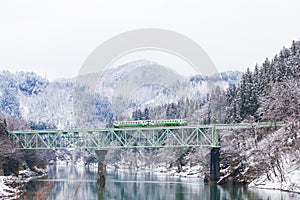 Japan mountain and snow with local train