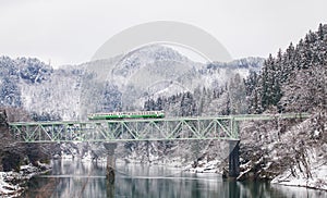 Japan mountain and snow with local train