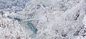 Japan mountain and snow with local train