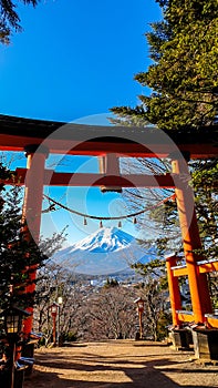 Japan - Mt Fuji framed in between orange torii