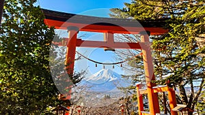 Japan - Mt Fuji framed in between orange torii