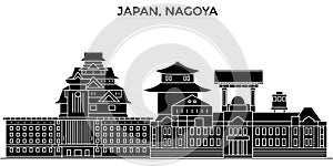 Japan, Nagoya architecture vector city skyline, travel cityscape with landmarks, buildings, isolated sights on