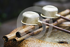 Japan Nara Kofuku-ji Temple Row of ladles close-up