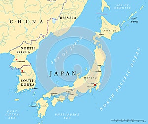 Japan, North Korea And South Korea Political Map