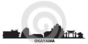 Japan, Okayama city skyline isolated vector illustration. Japan, Okayama travel black cityscape