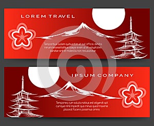 Japan pagoda and fuji mount banners