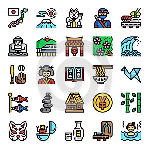 Japan pixel perfect color line icons