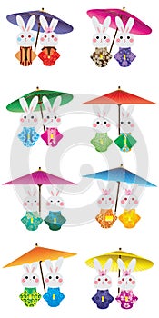 Japan rabbit Kimono umbrella set