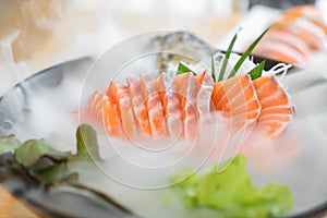 Japan raw salmon slice or salmon sashimi in Japanese style fresh